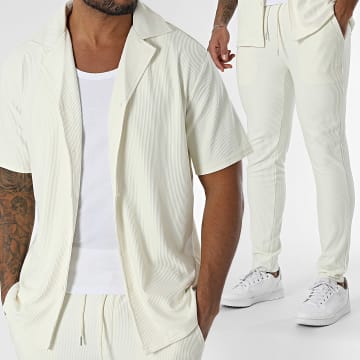 Frilivin - Conjunto de camisa de manga corta y pantalón 385 Beige claro