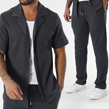 Frilivin - Conjunto de camisa y pantalón de manga corta gris marengo