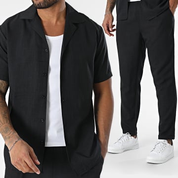 Frilivin - Conjunto negro de camisa de manga corta y pantalón