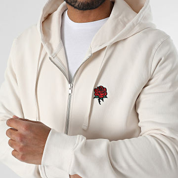 Luxury Lovers - Sweat Zippé Capuche Embroidery Roses Beige