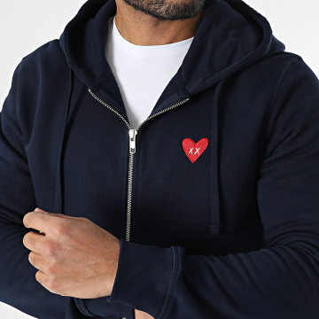 Luxury Lovers - Felpa con cappuccio e zip con ricamo a cuore blu navy