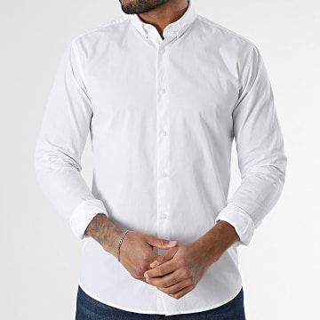 Only And Sons - Chemise Manches Longues Slim Poplin Blanc
