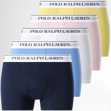 Polo Ralph Lauren - Lot De 5 Boxers Blanc Jaune Rose Bleu Clair Bleu Marine