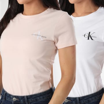 Calvin Klein - Lot De 2 Tee Shirts Slim Femme 9734 Blanc Rose