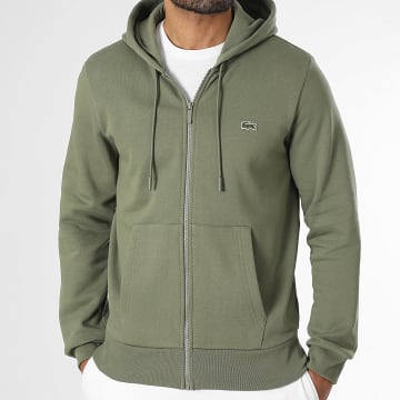 Lacoste - Sweat Zippé Capuche Logo Brodé Crocodile Classic Fit Vert Kaki