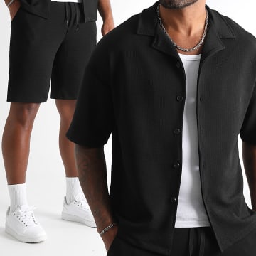 LBO - Ensemble Chemise Manches Courtes Large Et Short Jogging Relaxed Texturé Waffle 1828 Noir