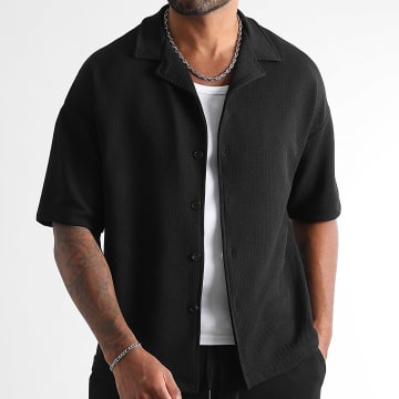 LBO - Chemise Manches Courtes Large Texturé Waffle 1830 Noir