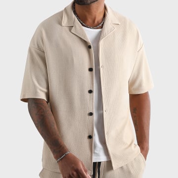 LBO - Chemise Manches Courtes Large Texturé Waffle 1500 Beige