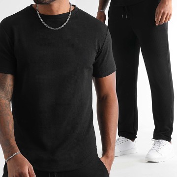 LBO - Conjunto de camiseta y pantalón Waffle 1837 negro texturizado