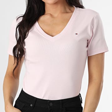 Tommy Hilfiger - Tee Shirt Col V Femme New Slim Cody 0584 Rose