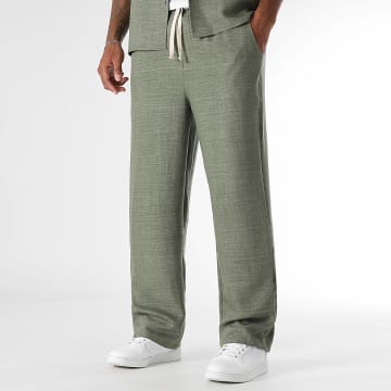 LBO - 1347 Pantalones anchos de lino verde caqui