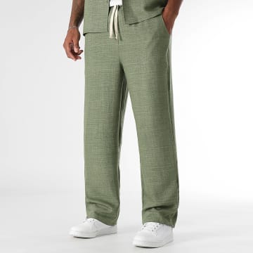 LBO - Pantalon Large Effet Lin 1347 Vert Kaki