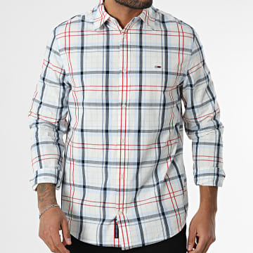 Tommy Jeans - Chemise Manches Longues A Carreaux Poplin Check 0885 Blanc Rouge Bleu