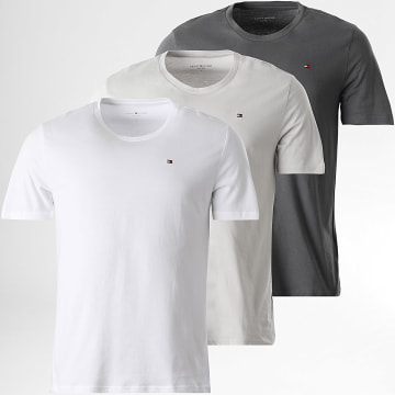 Tommy Hilfiger - Lot De 3 Tee Shirts Signature 3379 Blanc Gris Clair Gris Anthracite