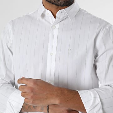 Calvin Klein - Chemise Manches Longues A Rayures Poplin Multi Stripe 4180 Blanc Beige