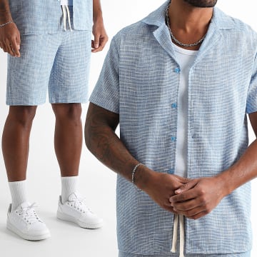 LBO - Ensemble Chemise Manches Courtes Et Short Texturé 1846 Bleu Clair