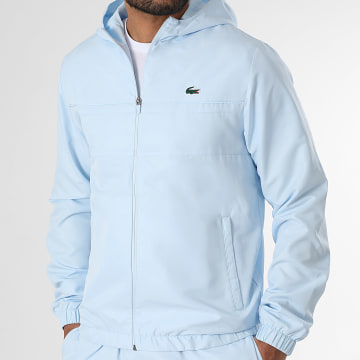 Lacoste - Veste Zippée Capuche Logo Crocodile Bleu Clair