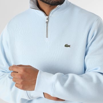 Lacoste - Sweat Col Zippé Logo Brodé Crocodile Bleu Clair