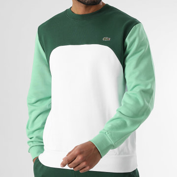 Lacoste - Sweat Crewneck Logo Embroidered Crocodile Classic Fit Blanco Verde