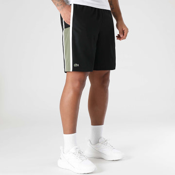 Lacoste - Short Jogging Diamanté Logo Brodé Crocodile Noir Vert Kaki