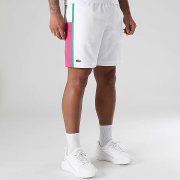 Lacoste - Short Jogging Diamanté Logo Brodé Crocodile Blanc Rose