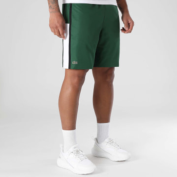 Lacoste - Short Jogging Diamanté Logo Brodé Crocodile Vert Kaki Blanc
