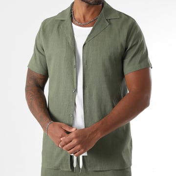 LBO - Chemise Manches Courtes Lin 1855 Vert Kaki