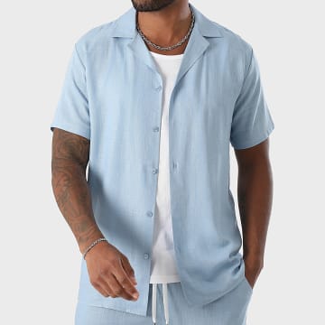 LBO - Chemise Manches Courtes Lin 1858 Bleu Clair