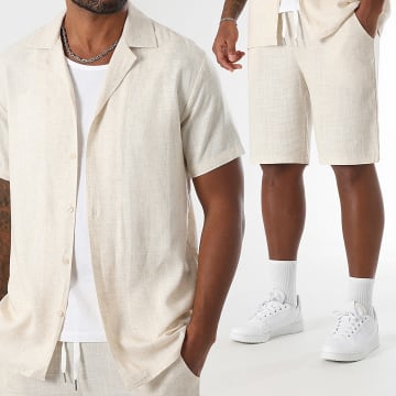 LBO - Conjunto de camisa de manga corta y pantalón corto de lino 1854 Beige
