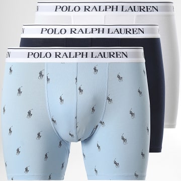 Polo Ralph Lauren - Lot De 3 Boxers Blanc Bleu Clair Bleu Marine