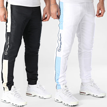Sergio Tacchini - Lote de 2 Abita 40814 Pantalones Jogging Bandas Blanco Negro