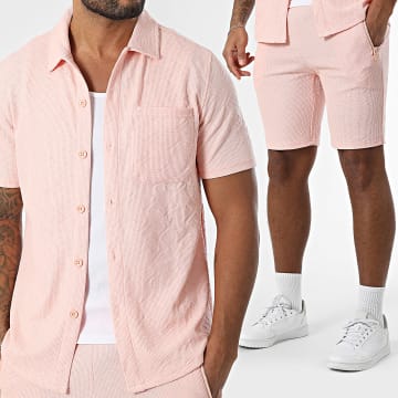 Zayne Paris  - Ensemble Chemise Manches Courtes Et Short Jogging Rose