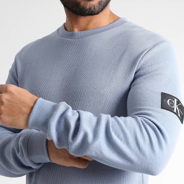 Calvin Klein - Sweat Crewneck Monogram Badge Waffle 3485 Bleu Clair