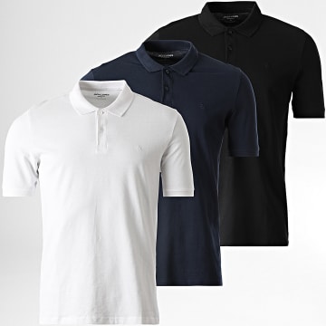 Jack And Jones - Lot De 3 Polos Manches Courtes Basic Blanc Noir Bleu Marine