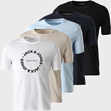 Jack And Jones - Juego De 5 Camisetas Simon Azul Marino Blanco Claro Negro Beige