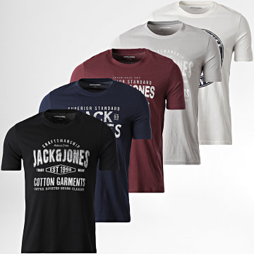 Jack And Jones - Juego De 5 Camisetas Simon Negro Azul Marino Burdeos Blanco Gris