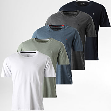 Jack And Jones - Juego De 5 Camisetas Paulos Blanco Gris Carbón Moteado Azul Marino Verde