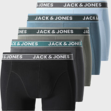 Jack And Jones - Lot De 5 Boxers Evan Solid Noir Bleu Gris Anthracite Vert Kaki