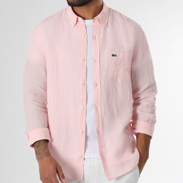 Lacoste - Chemise Manches Longues Logo Brodé Crocodile Rose