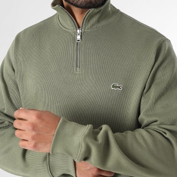 Lacoste - Sweat Col Zippé Logo Brodé Crocodile Vert Kaki