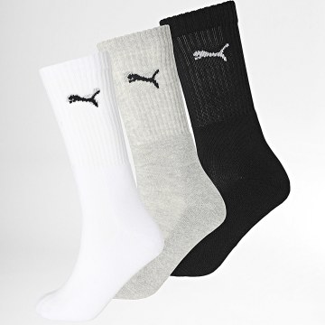 Puma - Lot De 3 Paires De Chaussettes 7312 Blanc Gris Chiné Noir