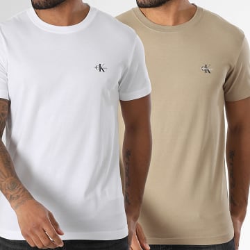 Calvin Klein - Lot De 2 Tee Shirts 0199 Blanc Beige