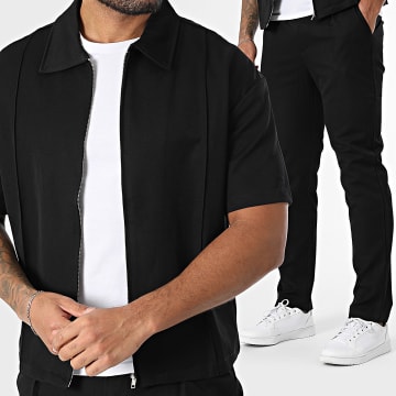 Frilivin - Conjunto negro de camisa de manga corta y pantalón