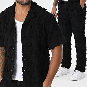 Frilivin - Conjunto negro de camisa de manga corta y pantalón