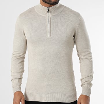 Frilivin - Maglione beige con scollo a zip