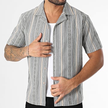 Classic Series - Chemise Manches Courtes A Rayures Beige Bleu