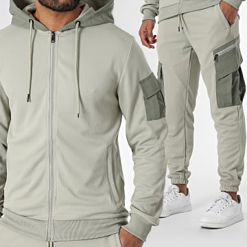 Classic Series - Conjunto de sudadera con cremallera y pantalón cargo verde caqui claro