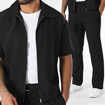 Frilivin - Conjunto negro de camisa de manga corta y pantalón