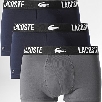 Lacoste - Lot De 3 Boxers Logo Brodé Crocodile Bleu Marine Gris Anthracite
