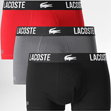 Lacoste - Lote de 3 calzoncillos bóxer con logotipo bordado de cocodrilo rojo gris negro